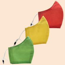 Load image into Gallery viewer, Pack of 3 Colour Blast: Red, Yellow, Light Green | Conical Protective Face Cover with a Pocket, Adjustable Ear Loops and Nose Wire
