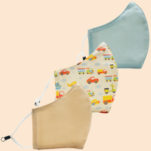 Load image into Gallery viewer, Pack of 3 Light Blue, Transport, Beige | Conical Protective Face Cover with a Pocket, Adjustable Ear Loops and Nose Wire