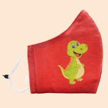 Load image into Gallery viewer, Dinosaur on Red Base | Conical Protective Face Cover with a Pocket, Adjustable Ear Loops and Nose Wire