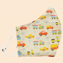 Load image into Gallery viewer, Transport Theme | Conical Protective Face Cover with a Pocket, Adjustable Ear Loops and Nose Wire