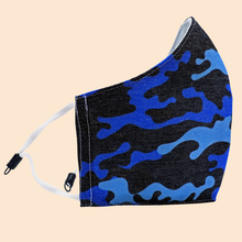 Load image into Gallery viewer, Camouflage Blue Theme | Conical Protective Face Cover with a Pocket, Adjustable Ear Loops and Nose Wire