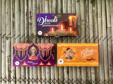 Load image into Gallery viewer, Diwali Themed Chocolates in a Wooden Box: Set of 3 Assorted Designs