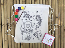 Load image into Gallery viewer, DIY Canvas Drawstring Bag Underwater Theme | Kit with a pack of Fabric Paints | Colour-it-Yourself