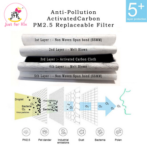 10 Pieces 5 Layers Activated Carbon PM2.5 Replaceable Filter for Added Protection. It can fit all our masks