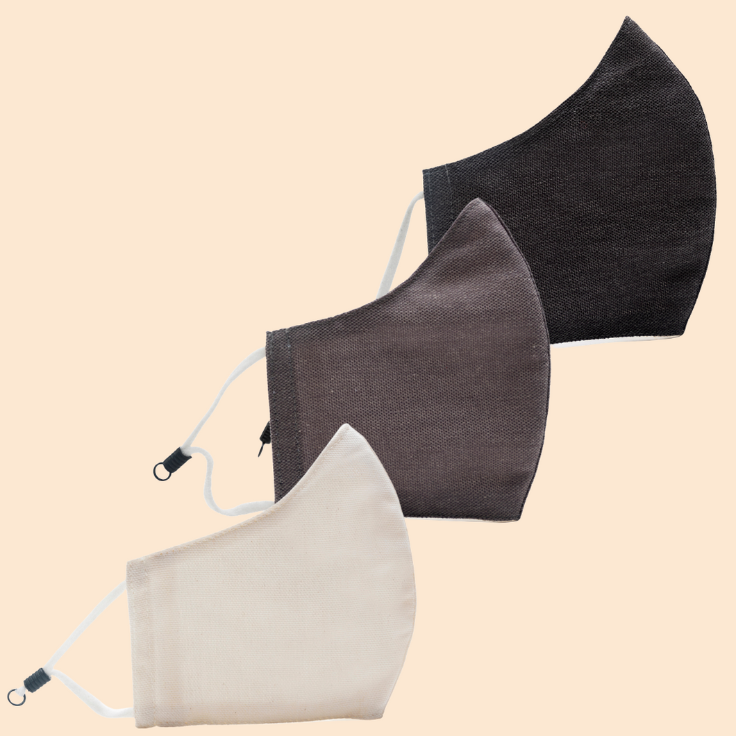 Pack of 3 Monotone: Black, Grey, White | Conical Protective Face Cover with a Pocket, Adjustable Ear Loops and Nose Wire