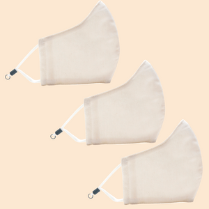 Pack of 3 White Solid Colours | Conical Protective Face Cover with a Pocket, Adjustable Ear Loops and Nose Wire