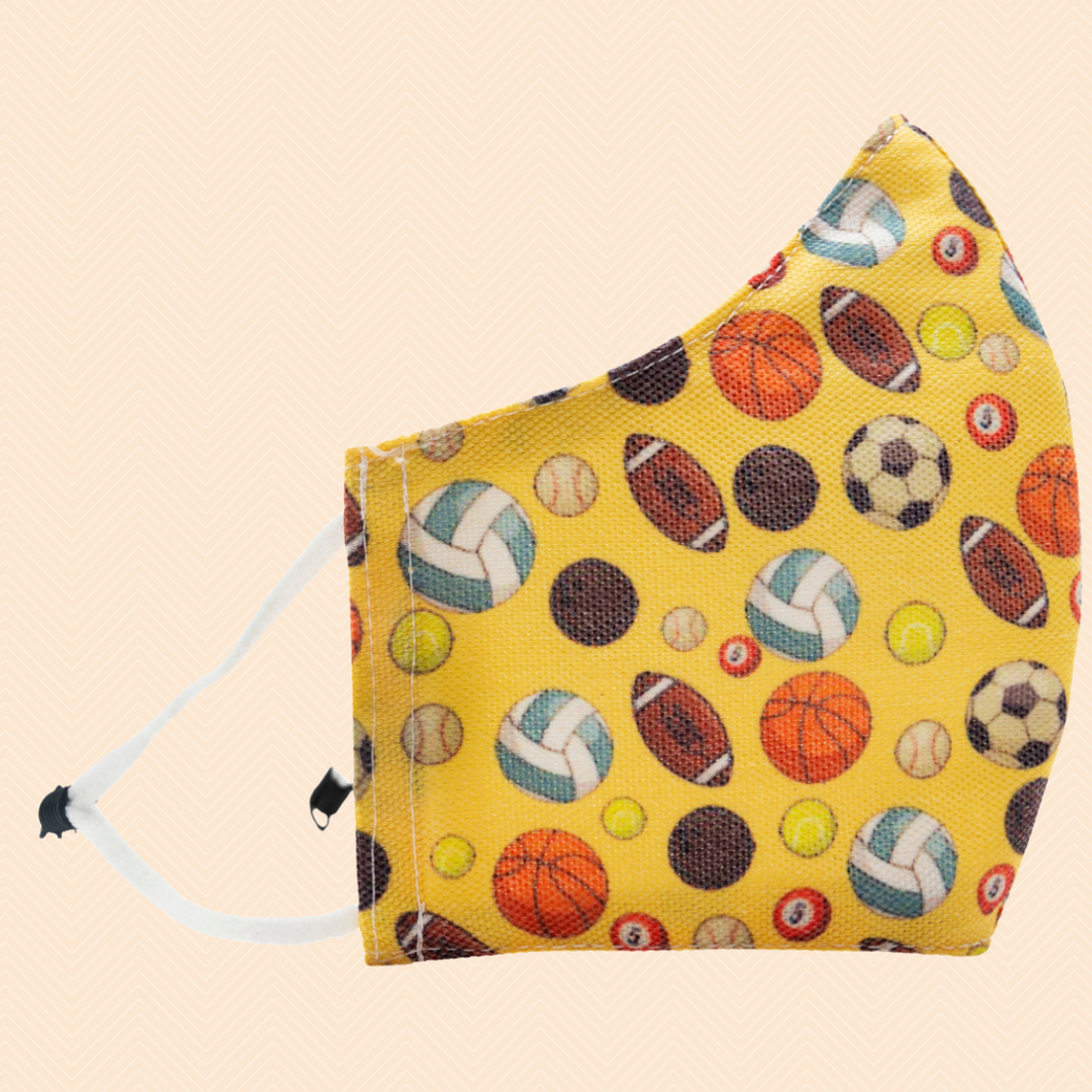 Sports Theme | Conical Protective Face Cover with a Pocket, Adjustable Ear Loops and Nose Wire