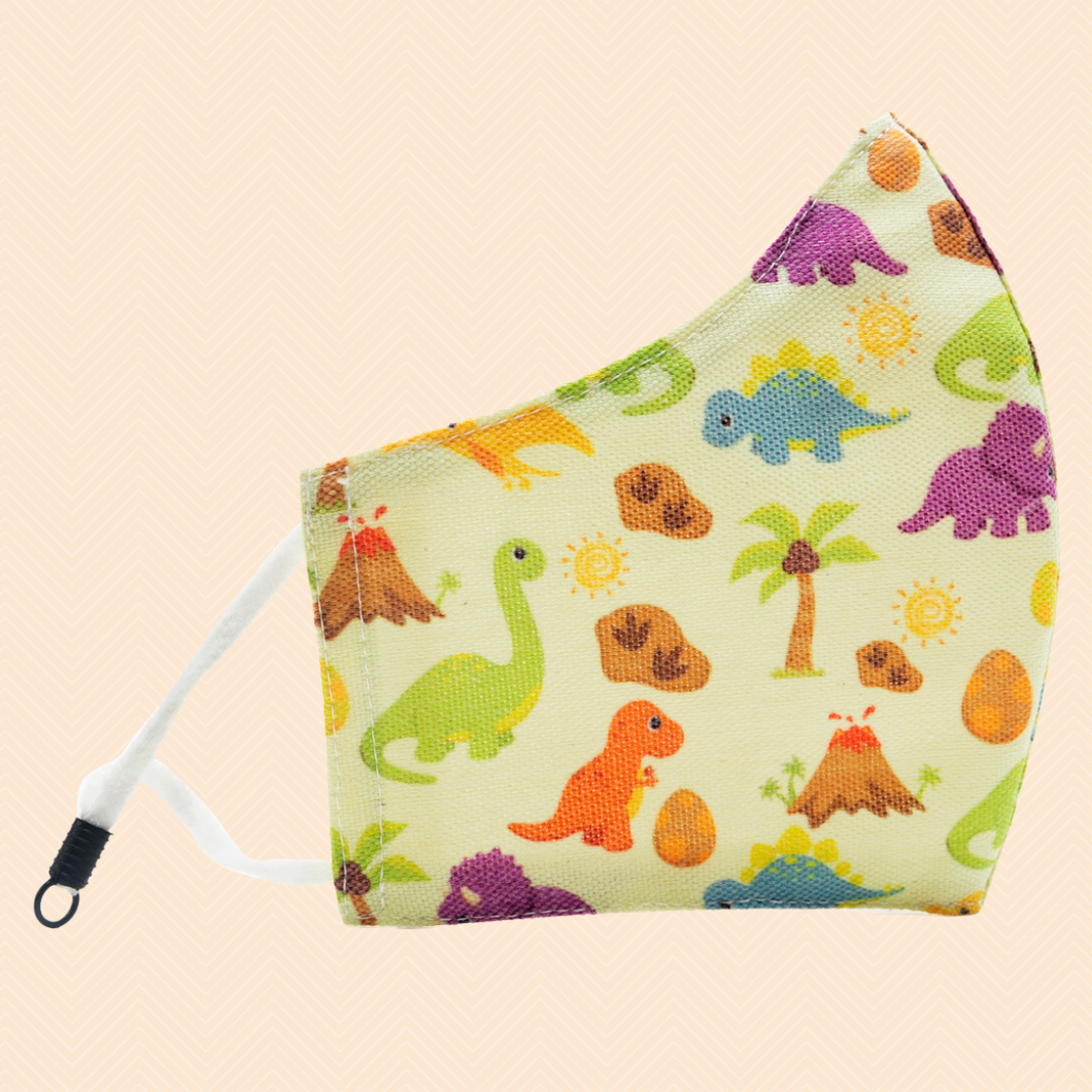 Dinosaur Theme | Conical Protective Face Cover with a Pocket, Adjustable Ear Loops and Nose Wire