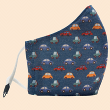 Load image into Gallery viewer, Car Theme | Conical Protective Face Cover with a Pocket, Adjustable Ear Loops and Nose Wire
