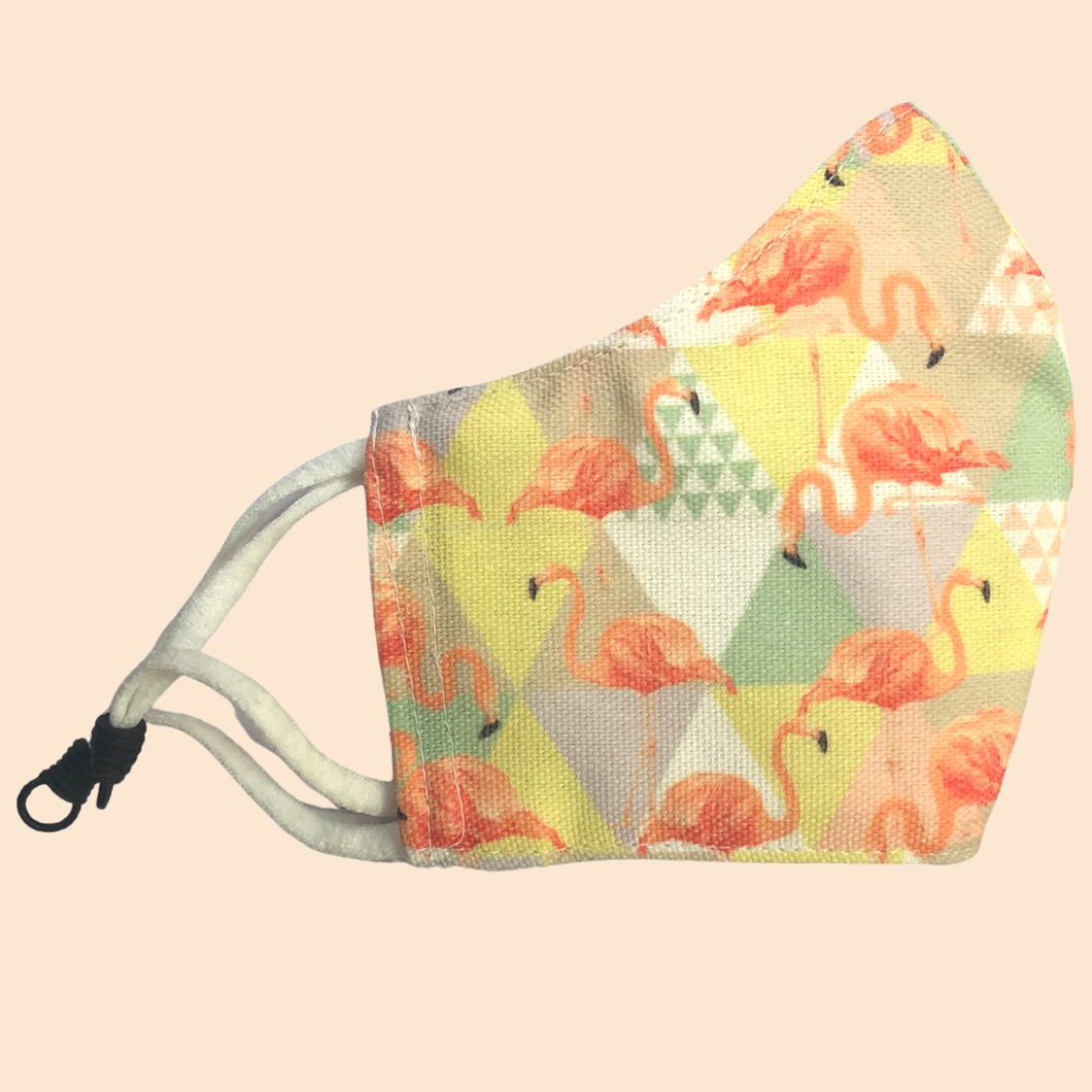 Flamingo Theme | Conical Protective Face Cover with a Pocket, Adjustable Ear Loops and Nose Wire