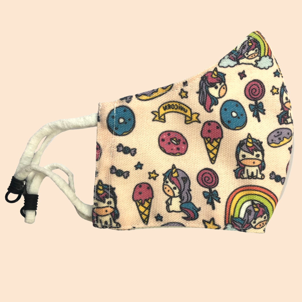 Unicorn Theme | Conical Protective Face Cover with a Pocket, Adjustable Ear Loops and Nose Wire