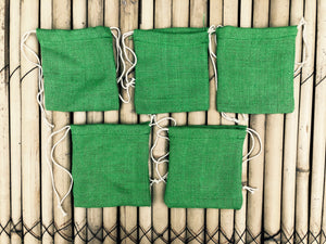 Jute Potli Green | Set for 5 | For Gift Packaging, DIY Crafting