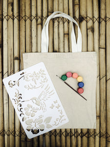 DIY Canvas Tote Bag Kit with a Bird Stencil and pack of Fabric Paints | Colour-it-Yourself