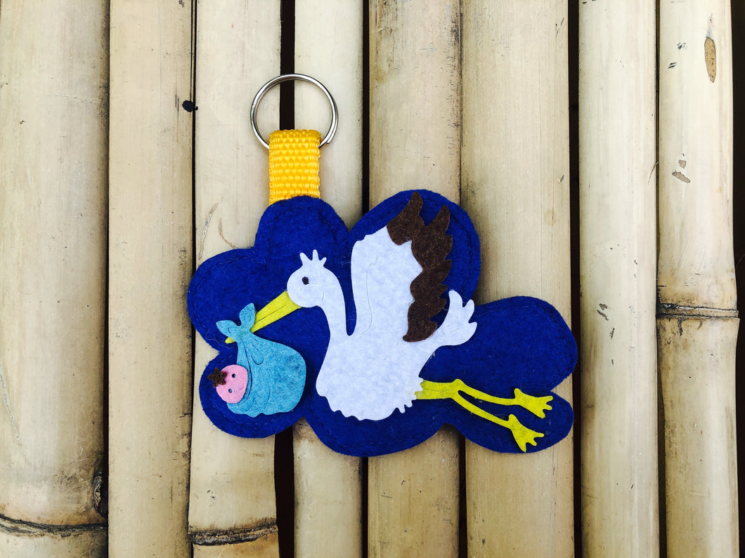 Stork carrying Baby-Shaped Key Chain or Bag Hanging | Baby Shower Gift