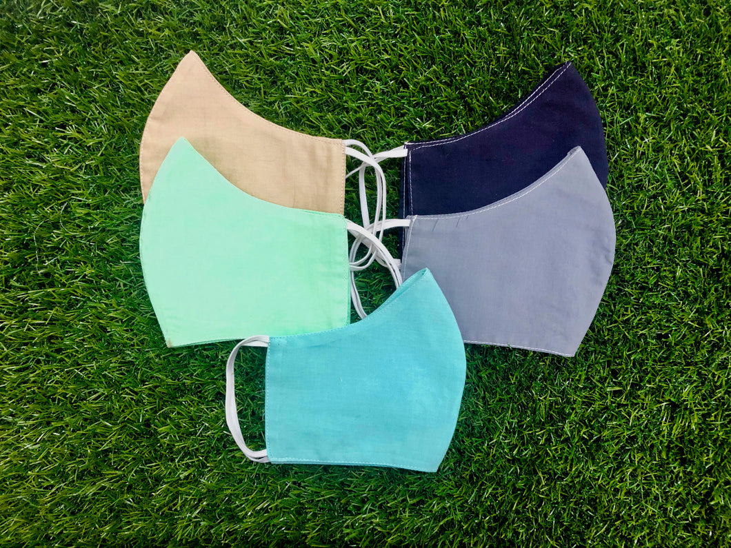 Conical 100% Cotton Protective Face Masks | Pack of 5 | Assorted Solid Colours