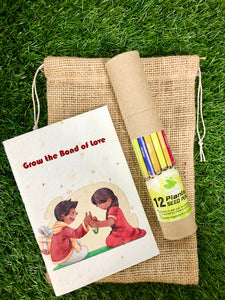 Rakhi themed Plantable Diary +12 Plantable Pencils in a Jute Bag