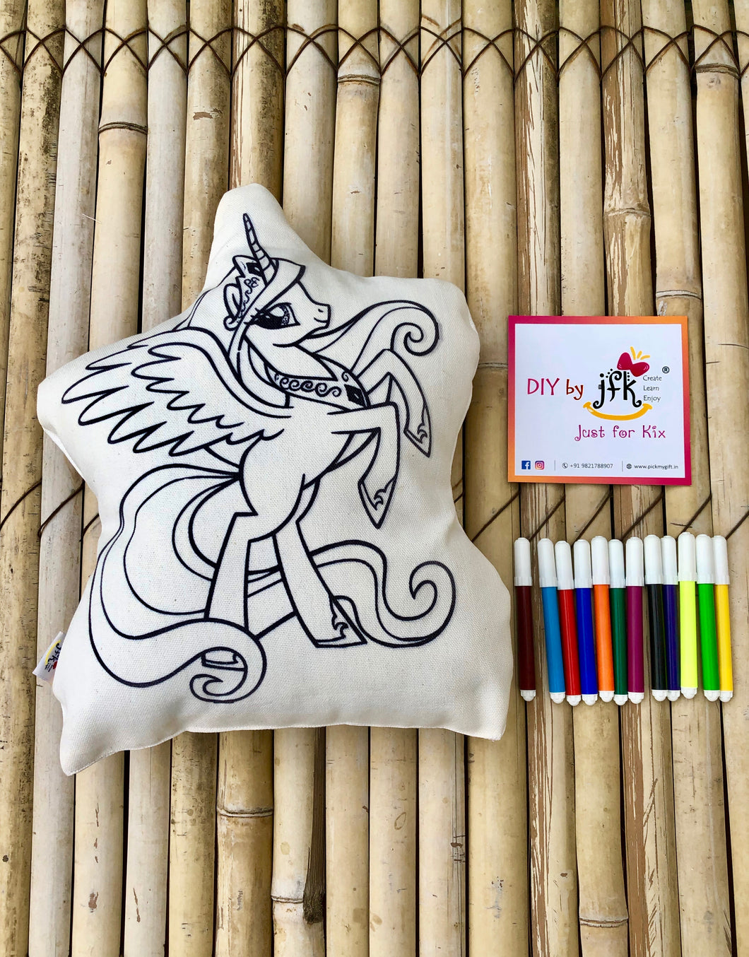 Unicorn Theme DIY Canvas Cushion | Kit with a pack of Sketch Pens | Colour-it-Yourself