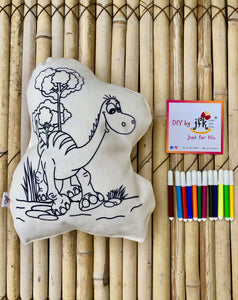 Dinosaur Theme DIY Canvas Cushion | Kit with a pack of Sketch Pens | Colour-it-Yourself