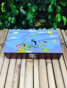 Multi Purpose Wooden Stationary Box: Shine On Earth Theme | Kids Birthday Return Gift