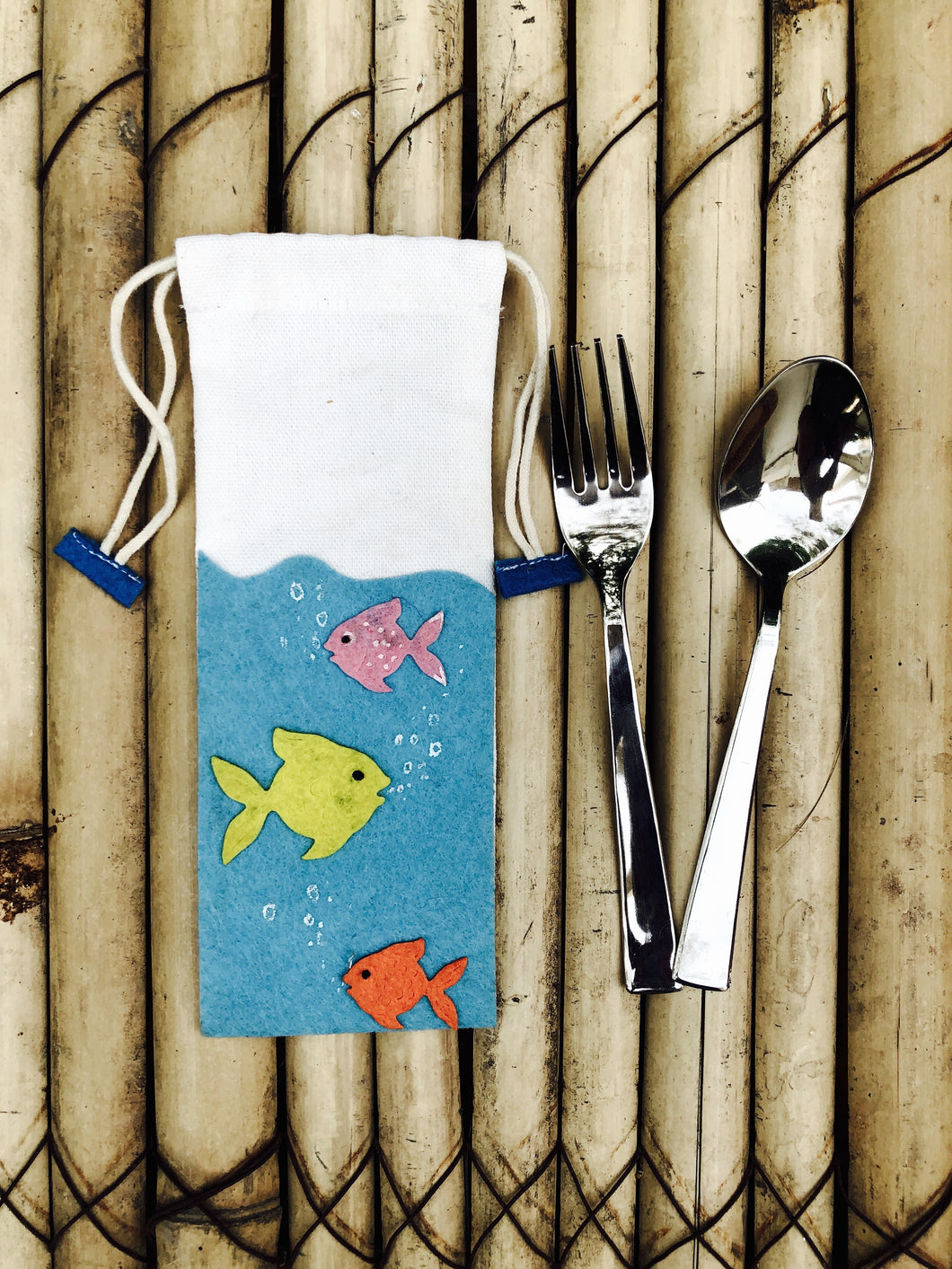 Cutlery Pouch Underwater Theme | 1 Spoon and 1 Fork included | Useful Gift
