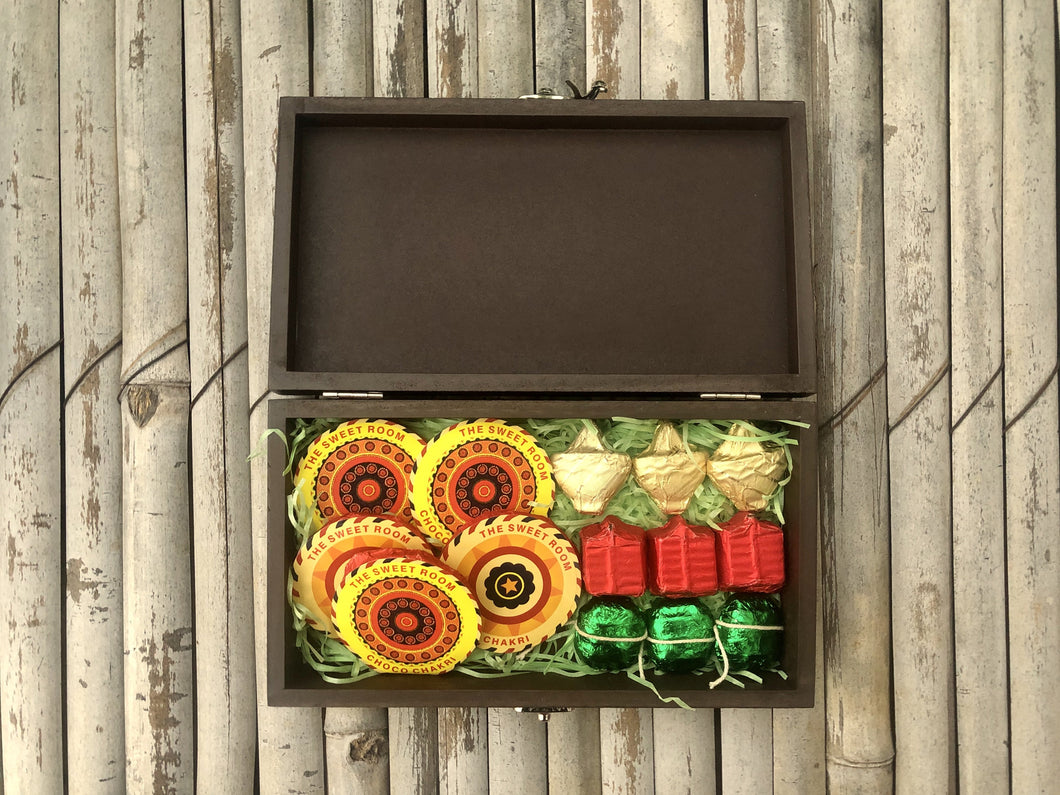 Diwali Themed Chocolates in a Wooden Box: Diya Design