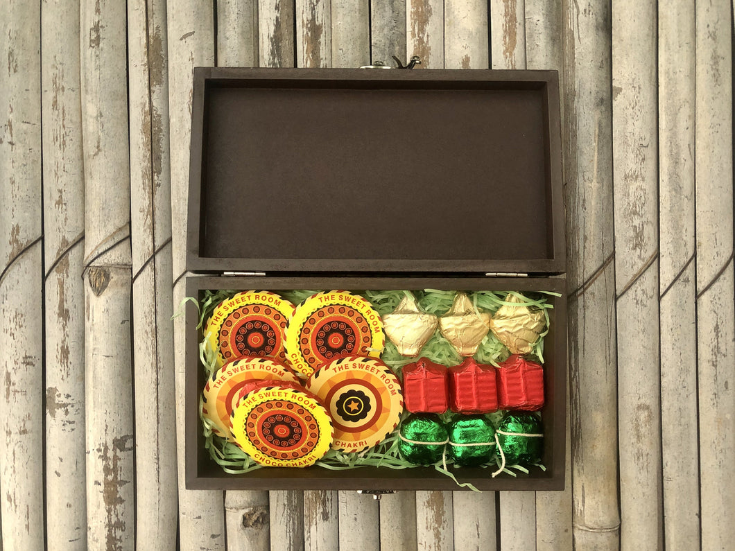 Diwali Themed Chocolates in a Wooden Box: Lakshmiji Design
