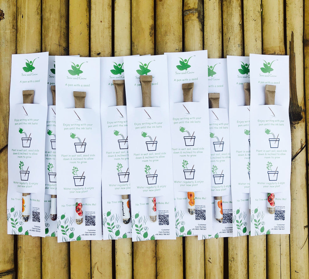 Sow and Grow Plantable Seed Paper Pen (Pack of 10 Single Pens) - Gift Pack