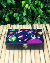 Load image into Gallery viewer, Multi Purpose Wooden Stationary Box: Space Astronaut Theme | Kids Birthday Return Gift
