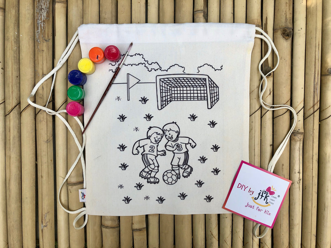 DIY Canvas Drawstring Bag Football Theme | Kit with a pack of Fabric Paints | Colour-it-Yourself