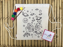 Load image into Gallery viewer, DIY Canvas Drawstring Bag Space Theme | Kit with a pack of Fabric Paints | Colour-it-Yourself
