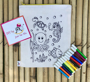 DIY Large Multi-Purpose Pouch Underwater Theme with a pack of Sketch Pens | Colour-it-Yourself