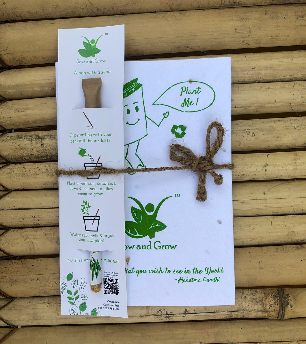 Sow and Grow Eco-Friendly Plantable Diary and Seed Paper Pen Combo (Assorted)