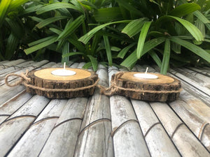Set of 2 Premium Tree Bark Tealight Holders: Diwali Special